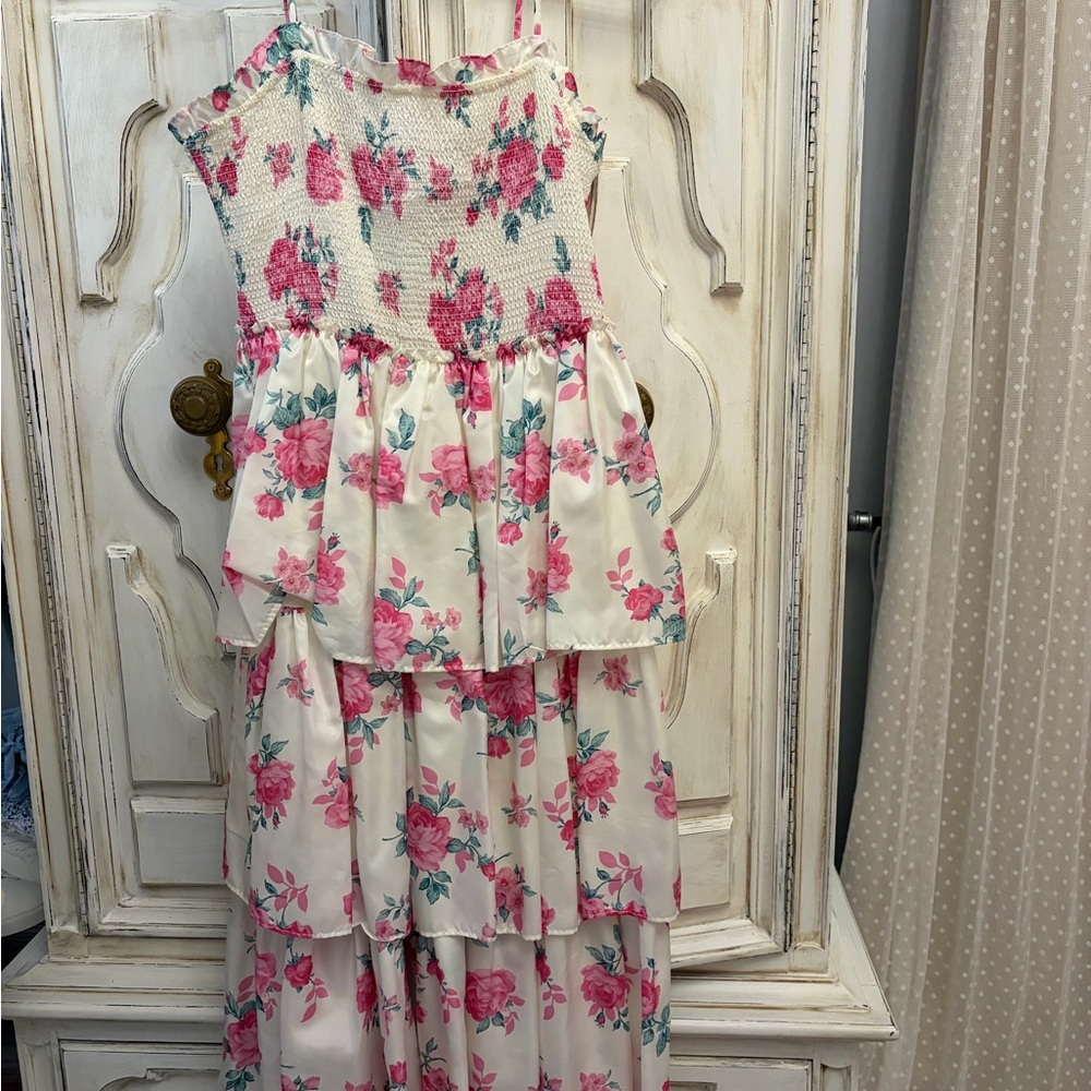 LoveShackFancy x Target White Midi Dress with Pink Rose Print